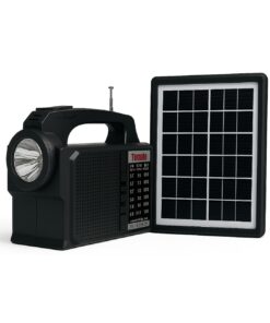 Radio Solar Recargable con Linterna LED, Panel Solar y 2 Ampolletas
