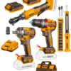 Combo 4 Herramientas Inalámbricas: Taladro Percutor de Impacto 66NM + Llave de Impacto 400NM + Llave Chicharra 65NM + Linterna + 2 Baterías 2AH + Cargador