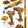 Combo 4 Herramientas Inalámbricas: Taladro Percutor de Impacto 66NM + Llave de Impacto 400NM + Llave Chicharra 65NM + Linterna + 2 Baterías 2AH + Cargador