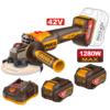 Amoladora / Esmeril / Galletero Angular Inalámbrico 42V 4 ½” 1280W + 2 Baterías 2.5AH + Cargador