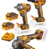 Combo 3 Herramientas Inalámbricas: Taladro Percutor de Impacto 66NM + Llave de Impacto 400NM + Esmeril 1000W + 2 Baterías 4AH + Cargador