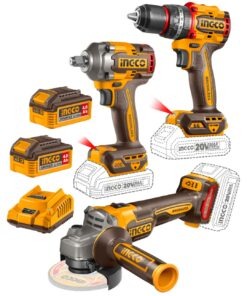 Combo 3 Herramientas Inalámbricas: Taladro Percutor de Impacto 66NM + Llave de Impacto 400NM + Esmeril 1000W + 2 Baterías 4AH + Cargador