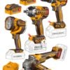 Combo 4 Herramientas Inalámbricas: Taladro Percutor de Impacto 96NM + Llave de Impacto 500NM + Esmeril Angular + Linterna + 2 Baterías 4AH + Cargador Rápido