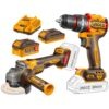 Combo 2 Herramientas Inalámbricas: Taladro Percutor de Impacto 66NM + Esmeril 900W + Batería 4AH + Batería 2AH + Cargador