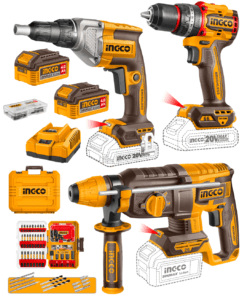 Combo 3 Herramientas Inalámbricas: Taladro Percutor de Impacto 66NM + Atornillador para Paneles de Yeso + Rotomartillo + 2 Baterías 4AH + Cargador Rápido