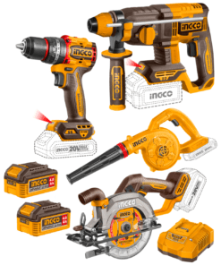 Combo 4 Herramientas Inalámbricas: Rotomartillo + Sierra Circular + Taladro Percutor de Impacto 66NM + Sopladora + 2 Baterías 4AH + Cargador Rápido