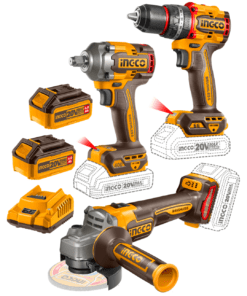 Combo 3 Herramientas Inalámbricas: Taladro Percutor de Impacto 66NM + Llave de Impacto 400NM + Esmeril Angular + 2 Baterías 4AH + Cargador