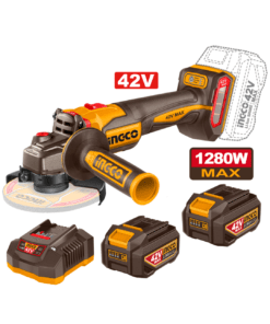 Amoladora / Esmeril / Galletero Angular Inalámbrico 42V 4 ½” 1280W + 2 Baterías 2.5AH + Cargador