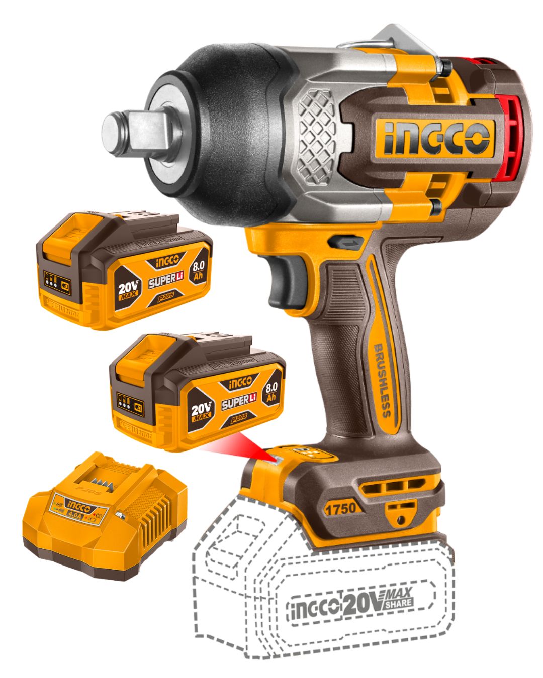 CIWLI20175 Llave de Impacto Inalámbrica 1750NM + 2 Baterías 8AH + Cargador Rápido
