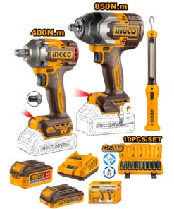 Combo 3 Herramientas Inalámbricas: Llave de Impacto 850NM + Llave de Impacto 400NM + Linterna + Baterías 2AH & 4AH + Cargador