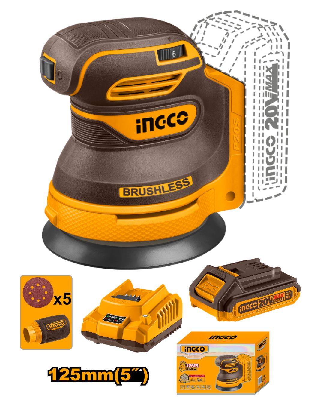 CROSLI20021 Lijadora Roto Orbital Inalámbrica + Batería 2AH + Cargador