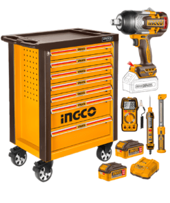 Carro Taller de Herramientas 296 Piezas: Llave de Impacto 1350NM + Linterna + Multímetro + Tester + 2 Baterías 5AH + Cargador Rápido