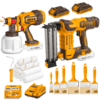 Combo 2 Herramientas Inalámbricas: Clavadora 50 mm + Pistola de Pintar + 12 Pinceles + 11 Mini Rodillos + 2 Baterías 2AH + Cargador