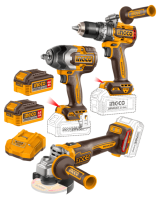 Combo 3 Herramientas Inalámbricas: Taladro Percutor de Impacto 96NM + Llave de Impacto 850NM + Esmeril 1200W + 2 Baterías 4AH + Cargador Rápido