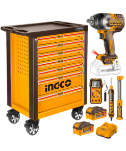 Carro Taller de Herramientas 396 Piezas: Llave de Impacto 850NM + Linterna + Multímetro + Tester + 2 Baterías 5AH + Cargador Rápido