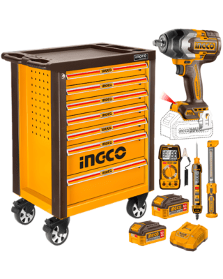 Carro Taller de Herramientas 396 Piezas: Llave de Impacto 850NM + Linterna + Multímetro + Tester + 2 Baterías 5AH + Cargador Rápido