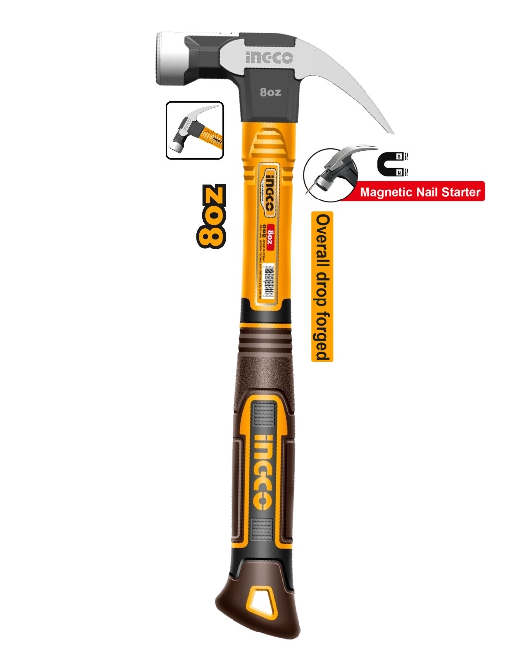 HCH81008 Martillo de Uña Magnético 220g con Mango de Fibra de Vidrio